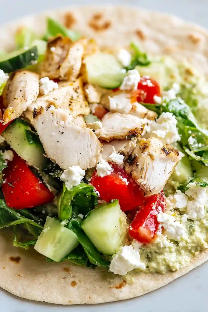 mediterranean chicken and hummus wrap