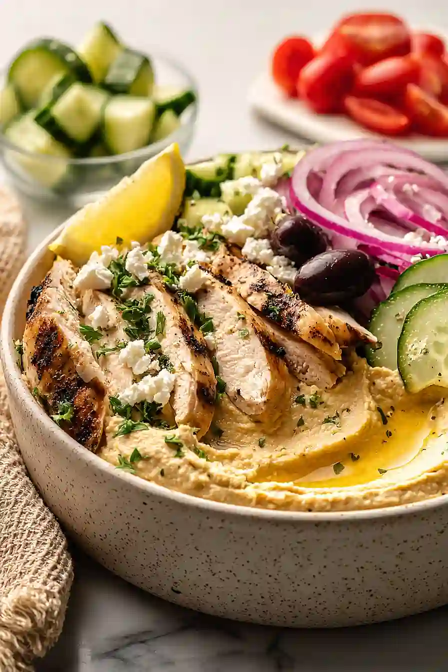 mediterranean chicken hummus bowl