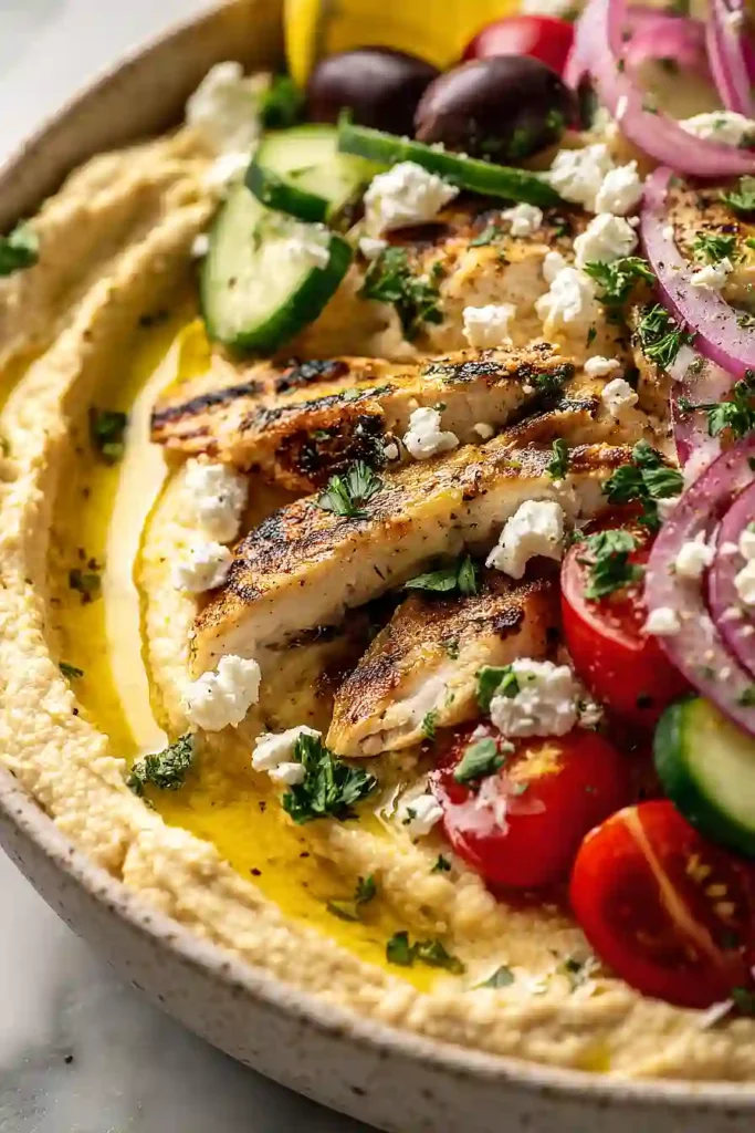 mediterranean chicken hummus bowl